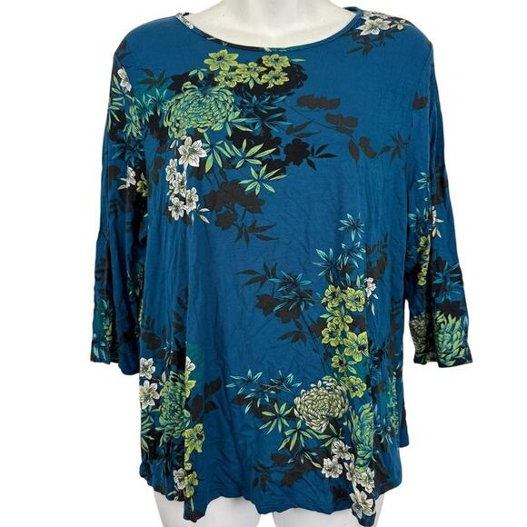 J. Jill Tops - J Jill Wearever Collection Womens Floral Knit Stretch 3/4 Sleeve Blue Top NWT M